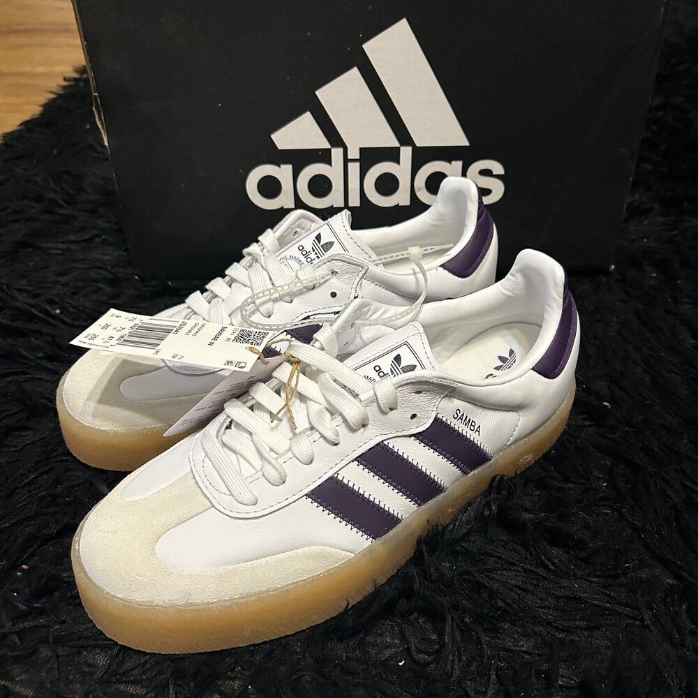 ADIDAS Samba white purple leather lace up shoes sneakers women’s 9 new